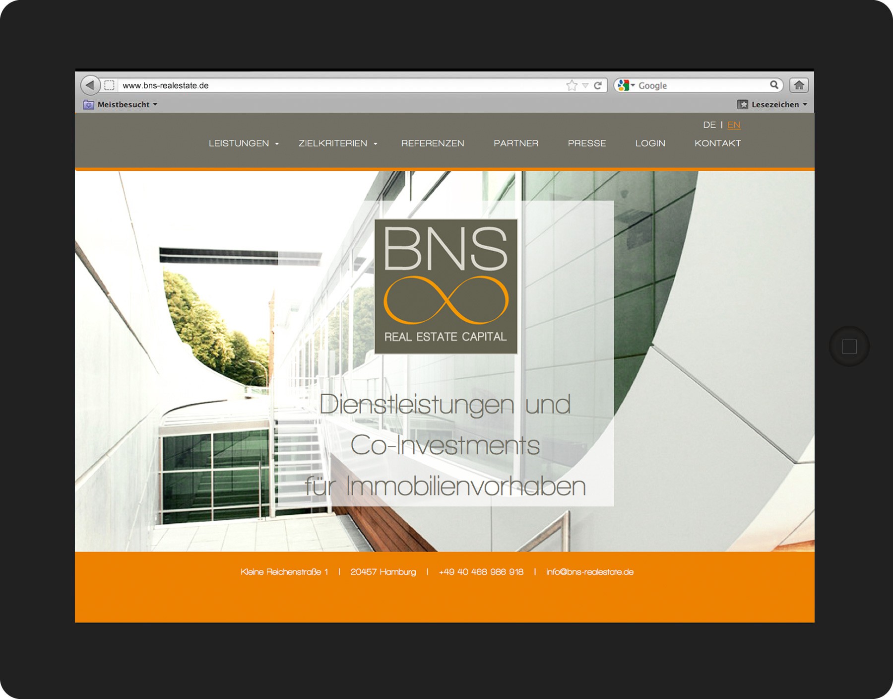 Webdesign fr www.bns-realestate.de